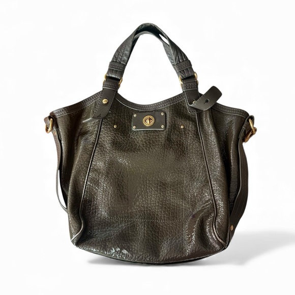 Marc Jacobs Handbags - Marc Jacobs Fran Turnlock Shine Leather Tote Bag Olive